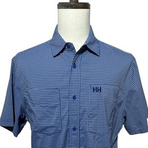 Helly Hansen Shirt Mens Large Blue Plaid Short Sleeve Button Up Hiking Outdoor